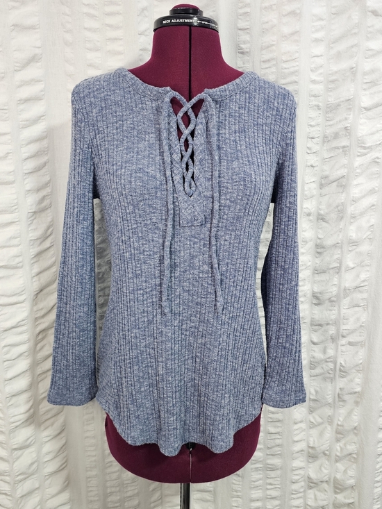 Lucky Brand Sweaters - Lucky Brand Heather Light Blue Ribbed Knit Boho Top Large